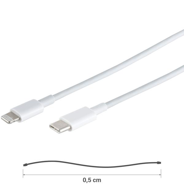 Schnellladekabel USB-C auf Lightning, weiss, 0,5 m, bis 480Mbit/s, Quick Charge für iPhone 5, 6, 7, 8, 9, X, XS, 11, 12, 13, 14 PRO / PRO-MAX