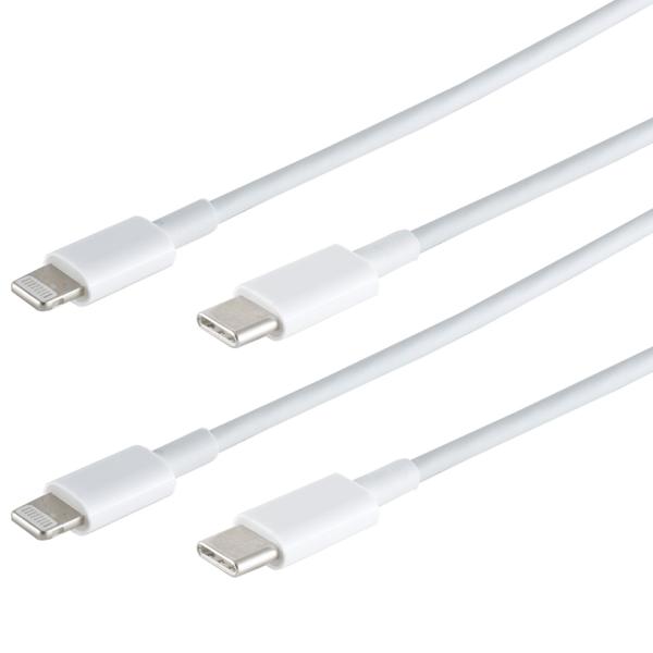 2er-Set Schnellladekabel USB-C auf Lightning, weiss, 0,5 m, bis 480Mbit/s, Quick Charge für iPhone 5, 6, 7, 8, 9, X, XS, 11, 12, 13, 14 PRO / PRO-MAX