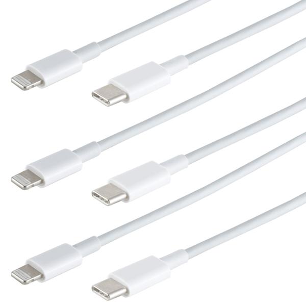 3er-Set Schnellladekabel USB-C auf Lightning, weiss, 0,5 m, bis 480Mbit/s, Quick Charge für iPhone 5, 6, 7, 8, 9, X, XS, 11, 12, 13, 14 PRO / PRO-MAX