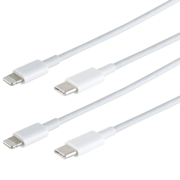 2er-Set Schnellladekabel USB-C auf Lightning - Schnelles Aufladen von Apple Geräten & Datenübertragung 480 Mbit/s - PD 20/30W, TPE, Weiss, 1.5m