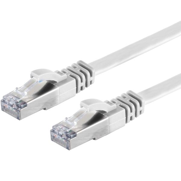 Netzwerkkabel Cat 7 Flachkabel - 2x RJ45 Stecker, weiss, 10m für schnelle Übertragung - 10Gbit/s - Vergoldete Kontakte - U/FTP