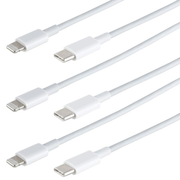 3er-Set Ultra-schnelles iPhone Ladekabel: USB-C auf Lightning, 1 Meter, Weisses Premium-Kabel, bis zu 480Mbit/s