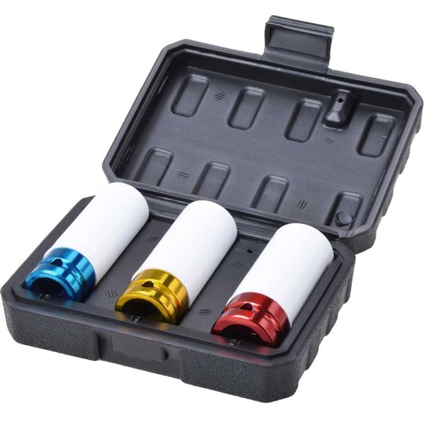 Steckschlüssel-Set 3tlg - 17/19/21mm Radmuttern farbcodiert - schützt Felgen vor Kratzern - Hand- & Schlagschrauberbetrieb - Chrom-Vanadium-Stahl - 1/2 Zoll