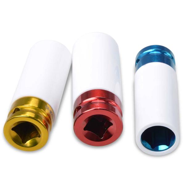 Steckschlüssel-Set 3tlg - 17/19/21mm Radmuttern farbcodiert - schützt Felgen vor Kratzern - Hand- & Schlagschrauberbetrieb - Chrom-Vanadium-Stahl - 1/2 Zoll