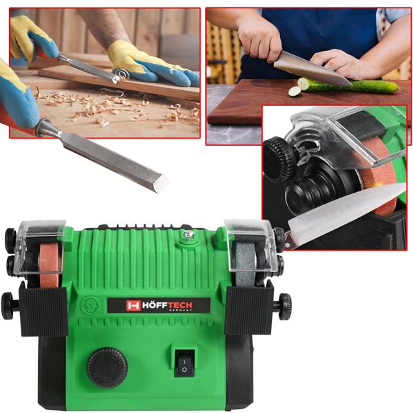 Kabelloser Akku-Doppelschleifer mit Schleif- & Polierscheiben – Schärft Messer, Bohrer & Scheren, mobil & flexibel 