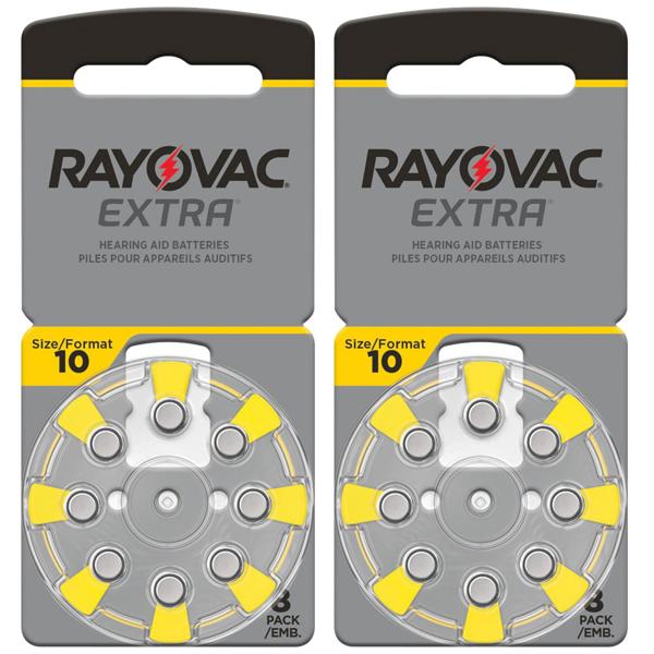 Rayovac Hörgeräte-Batterien Extra 10 - Lange Laufzeit für digitale & analoge Hörgeräte - Gelb, 1.45V, 105 mAh, 16er-Pack, quecksilberfrei