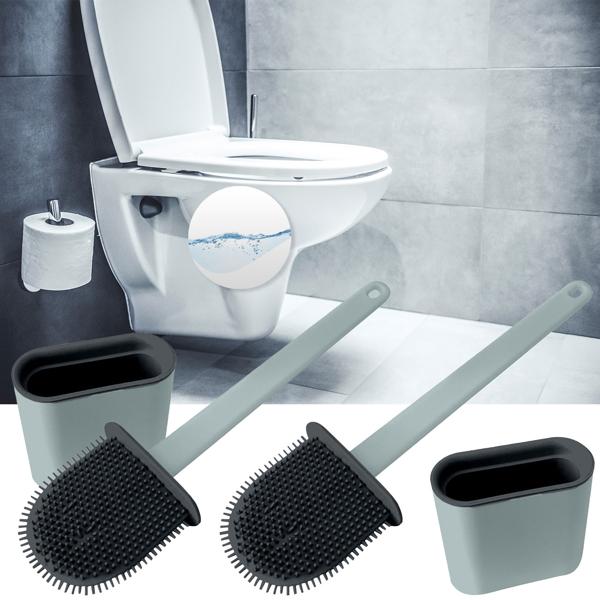 2er-Set WC-Silikonbürste anthrazit - Flexible Borsten für optimale Hygiene - Erreicht schwer zugängliche Bereiche - Schmutzabweisend, formstabil & gründlich