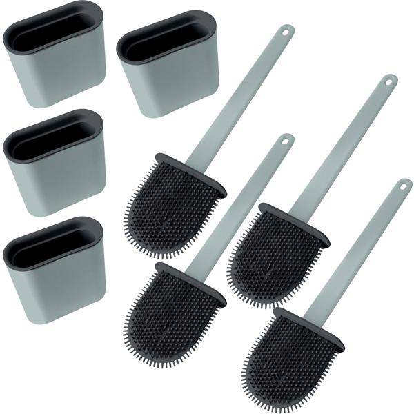 4er-Set WC-Silikonbürste anthrazit - flexible & strapazierfähige Borsten für gründliche & hygienische Toilettenreinigung - schont die Toilettenschüssel