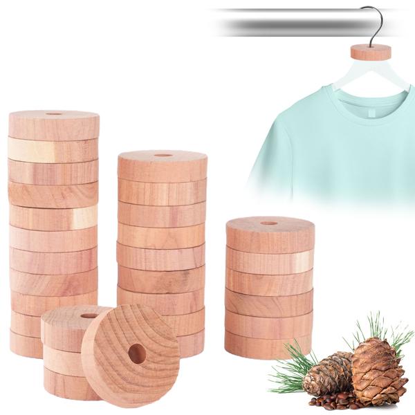 Premium Zedernholz Mottenringe 30er-Set: Natürlicher Mottenschutz für Kleiderschrank & Garderobe, Passend für alle Kleiderbügel