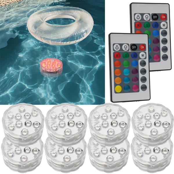 8er-Set Multicolor-LED-Unterwasserleuchten: 15 Farben, Fernbedienung, IP68 - für beeindruckende Lichteffekte unter Wasser