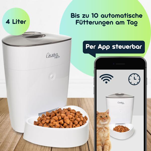 2er Smarter Futterspender, WLAN und App zur Steuerung, 4 Liter, für Hunde & Katzen, 1-10 Mahlzeiten am Tag, Napf abnehmbar und leicht zu Reinigen