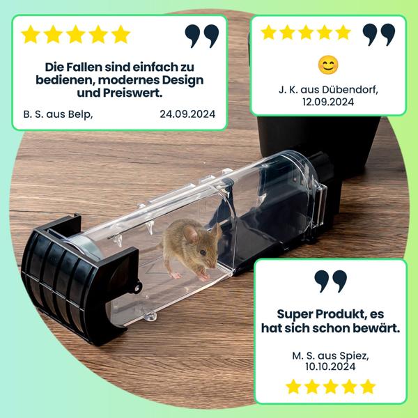 2er-Set Tierfreundliche Lebendfalle für Mäuse: Wiederverwendbare, transparente Mausefalle (31,5x7,5x8cm) für humanen Fang – Sicher & effektiv