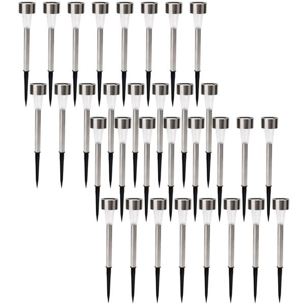 32er Set Mini-LED Solarleuchten: Edelstahl, Erdspiess, Dämmerungssensor, IP44 – Kabellose, stilvolle Beleuchtung für Garten & Wege