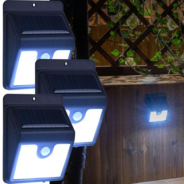 3er-Set Sichere & praktische LED-Solar-Wandleuchte mit Bewegungsmelder: 50 Lumen, IP44 – Helles Aussenlicht für mehr Sicherheit rund ums Haus