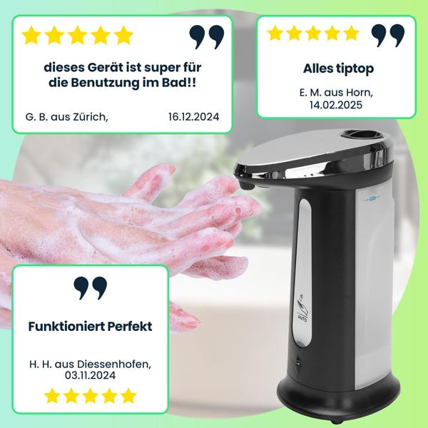 2er-Set Berührungsloser Seifenspender (Infrarot): 400ml, ABS-Chrom, edel - Autom. Dosierung, ideal für Bad & Küche - Maximale Hygiene