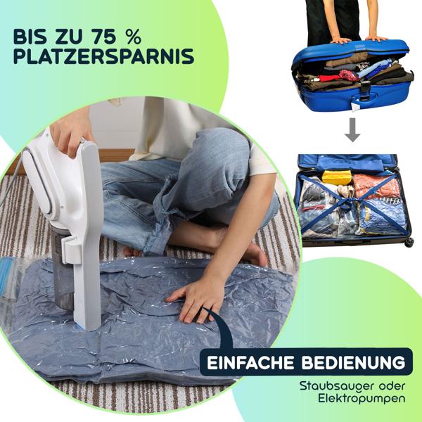 9er-Set platzsparende Vakuumbeutel L, 60 x 80 cm, Kompression mit dem Staubsauger, transparente Kleiderbeutel ideal für die Reise