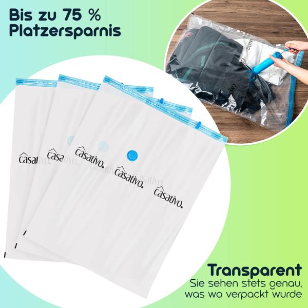 9er-Set platzsparende Vakuumbeutel L, 60 x 80 cm, Kompression mit dem Staubsauger, transparente Kleiderbeutel ideal für die Reise