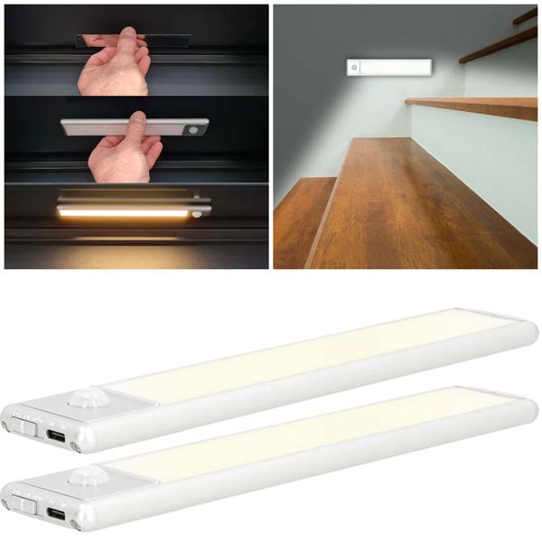 2er-Set vielseitig einsetzbare Akku LED-Lichtleiste mit Bewegungssensor, 20,5 cm, Aluminium, Magnetstreifen und Klebeband, 1100 mAh Akku