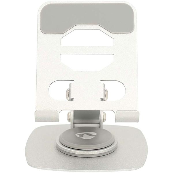 2er-Set Universal Smartphone Halterung aus Aluminium - 360° schwenkbar, faltbar & robust - Sicherer Halt, Anti-Rutsch, lädt Handy - Silber