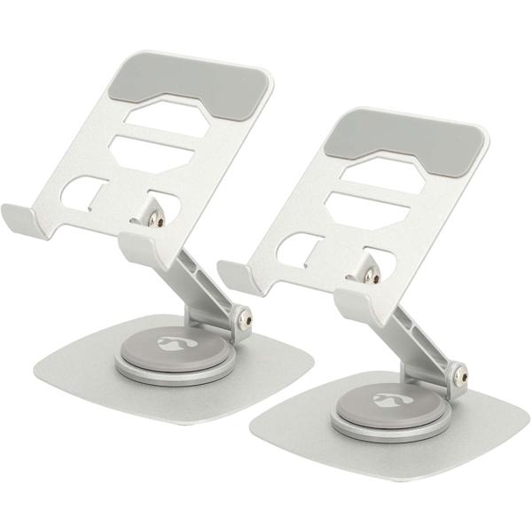 2er-Set Universal Smartphone Halterung aus Aluminium - 360° schwenkbar, faltbar & robust - Sicherer Halt, Anti-Rutsch, lädt Handy - Silber