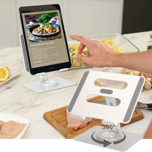 2er-Set Aluminium Tablet-Halterung mit Standfuss, 360° Drehbar – Flexible Halterung für alle Tablets, langlebig & optimale Positionierung