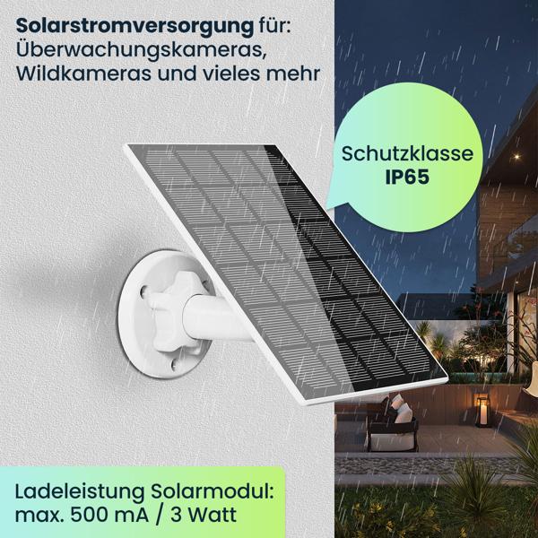 2er-Set Effizientes 3W Solarpanel mit USB-C Anschluss, IP65 Schutz, für Akku IP Kameras, solare Stromversorgung für Ihre Sicherheitskameras