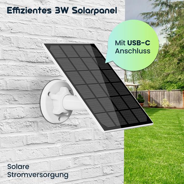 2er-Set Effizientes 3W Solarpanel mit USB-C Anschluss, IP65 Schutz, für Akku IP Kameras, solare Stromversorgung für Ihre Sicherheitskameras