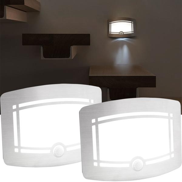 2er-Set Helle Batterie-LED-Wandleuchte, Aluminium und Kunststoff, 2 Leuchtstufen 20-40 Lumen, PIR-Bewegungs- & Lichtsensor