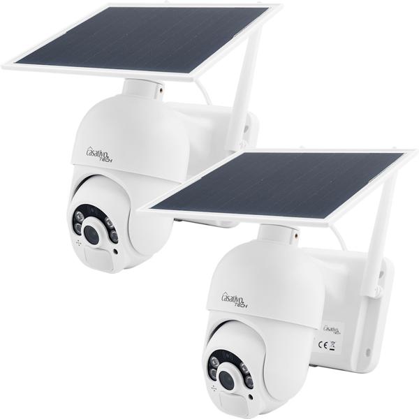 2er-Set Smarte Überwachungskamera, Solar / kabellos, Pan-Tilt, FullHD, Solar Panel, PIR Sensor, Aussen, Nachtsicht, 2-Wege-Audio/ Video, IP66, weiss
