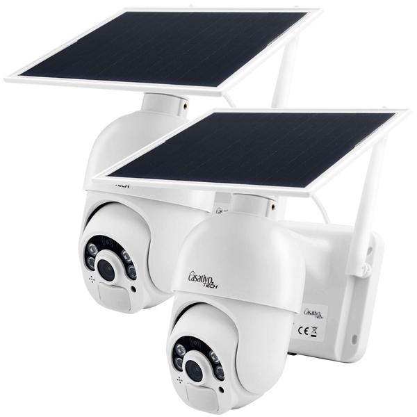 2er-Set Smarte Überwachungskamera, Solar / kabellos, Pan-Tilt, FullHD, Solar Panel, PIR Sensor, Aussen, Nachtsicht, 2-Wege-Audio/ Video, IP66, weiss