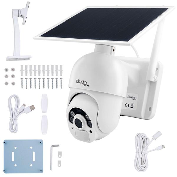 2er-Set Smarte Überwachungskamera, Solar / kabellos, Pan-Tilt, FullHD, Solar Panel, PIR Sensor, Aussen, Nachtsicht, 2-Wege-Audio/ Video, IP66, weiss