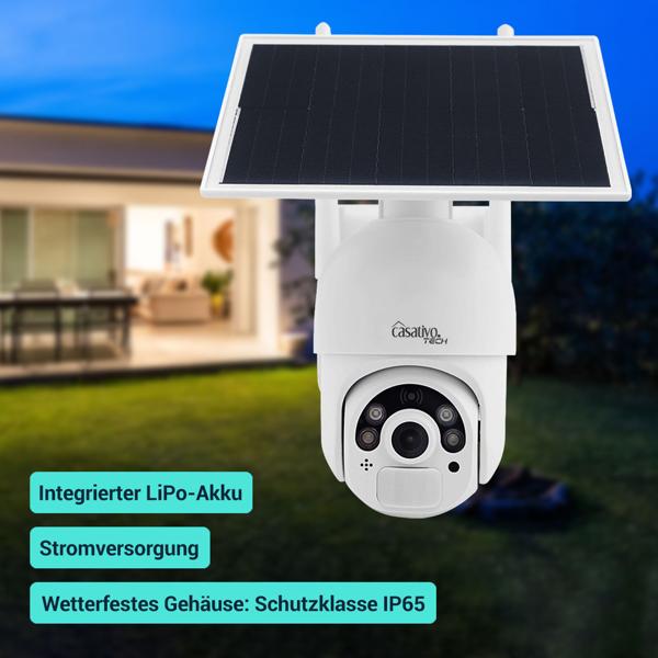 2er-Set Smarte Überwachungskamera, Solar / kabellos, Pan-Tilt, FullHD, Solar Panel, PIR Sensor, Aussen, Nachtsicht, 2-Wege-Audio/ Video, IP66, weiss