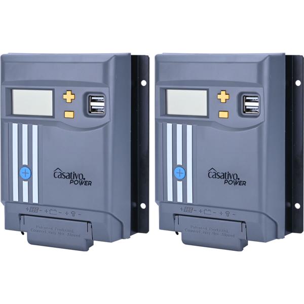 2er-Set MPPT Solarladeregler für 12V/24V Batterien - Max. Solar-Effizienz & Schutz - 20A Ladestrom - LCD-Display - 2 USB-A Ports für Wohnmobile, Boote