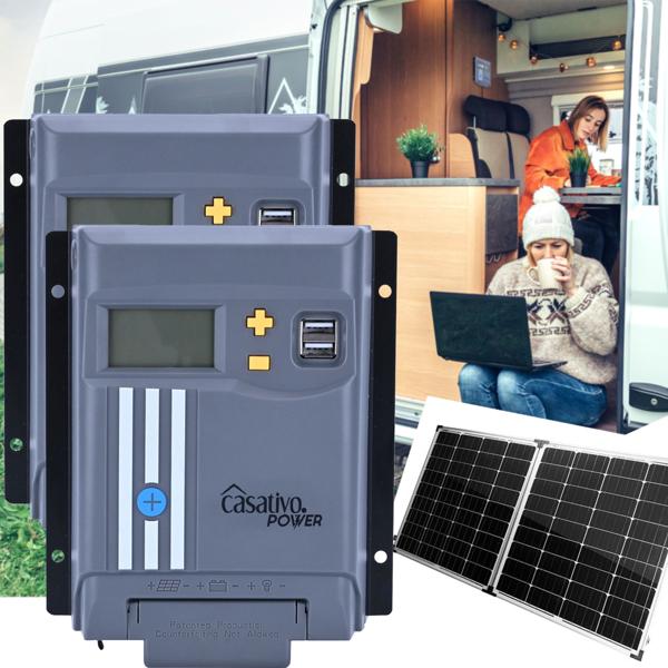 2er-Set MPPT Solarladeregler für 12V/24V Batterien - Max. Solar-Effizienz & Schutz - 20A Ladestrom - LCD-Display - 2 USB-A Ports für Wohnmobile, Boote