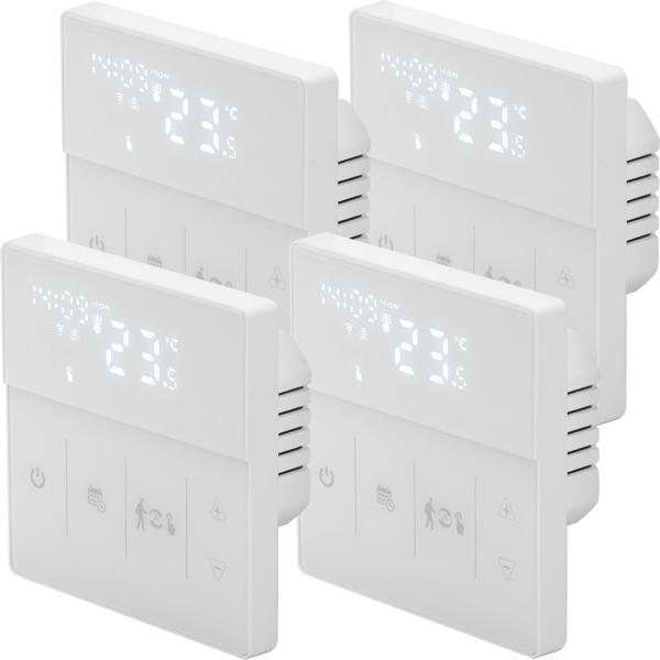4er WLAN-Thermostat-Set für Fussbodenheizung - App- & Sprachsteuerung (Alexa/Google/Siri) - Fenster-offen-Erkennung - 2 Sensoren - weiss