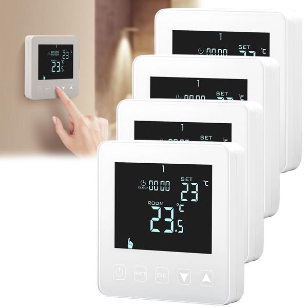 2er-Set Wandthermostat für Fussbodenheizung - Programmierbar mit Touch-Tasten, LCD-Display & Urlaubsmodus - Frostschutz - 2 Sensoren - 230V