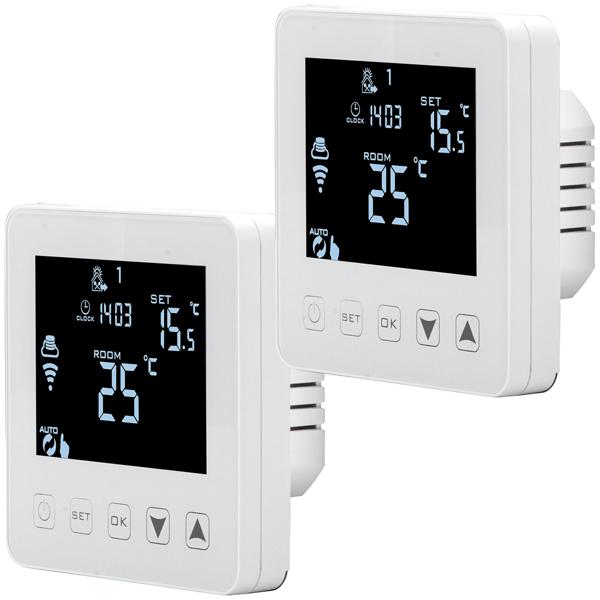 2er-Set WLAN-Thermostat für Fussbodenheizung - App-Steuerung, Siri, Alexa, GA - Frostschutz, 2 Sensoren, LCD-Display, 5-35°C, 230V, Unterputz