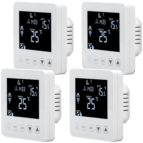 4er-Set WLAN-Thermostat für Fussbodenheizung - App-Steuerung, Alexa, Siri, GA & programmierbar - 0,5 °C Genauigkeit, 230V, Unterputz