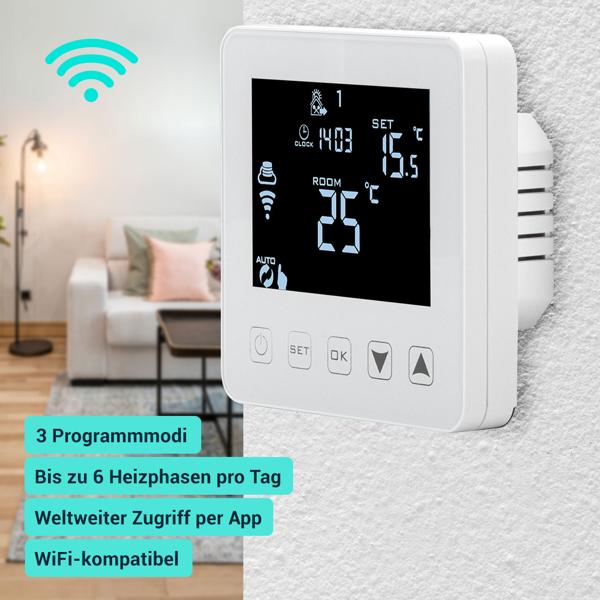 4er-Set WLAN-Thermostat für Fussbodenheizung - App-Steuerung, Alexa, Siri, GA & programmierbar - 0,5 °C Genauigkeit, 230V, Unterputz