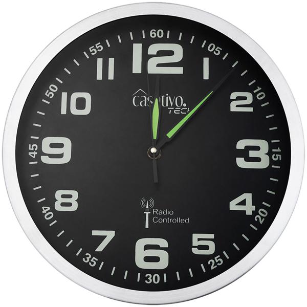 2er-Set Leise Funk-Wanduhr, Aluminium, Ø 30 cm, nachleuchtende Anzeige, silber-schwarz. Präzises Quarz-Uhrwerk, elegante Wanddekoration