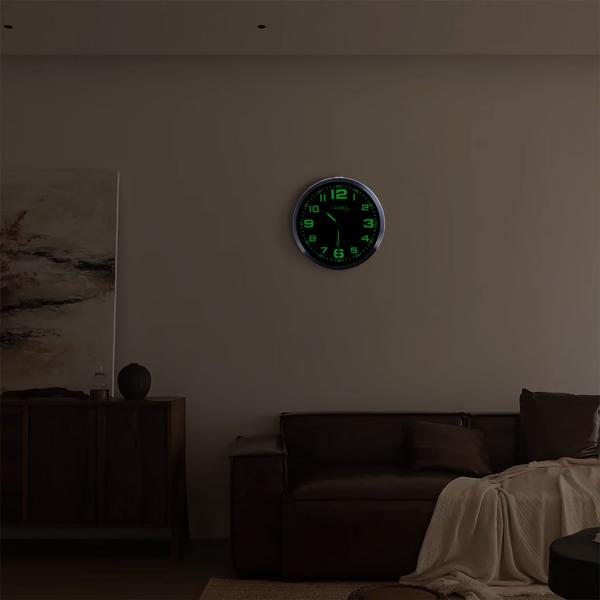 2er-Set Leise Funk-Wanduhr, Aluminium, Ø 30 cm, nachleuchtende Anzeige, silber-schwarz. Präzises Quarz-Uhrwerk, elegante Wanddekoration