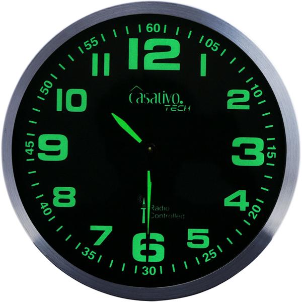 2er-Set Leise Funk-Wanduhr, Aluminium, Ø 30 cm, nachleuchtende Anzeige, silber-schwarz. Präzises Quarz-Uhrwerk, elegante Wanddekoration