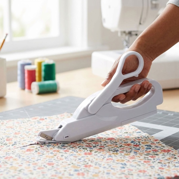 Automatische Akku Schere - Präzises Schneiden von Stoff & Papier - Mühelose Handhabung, verstellbare Führung 1.5-3.0cm - Ideal für Nähen, Basteln, DIY & Büro