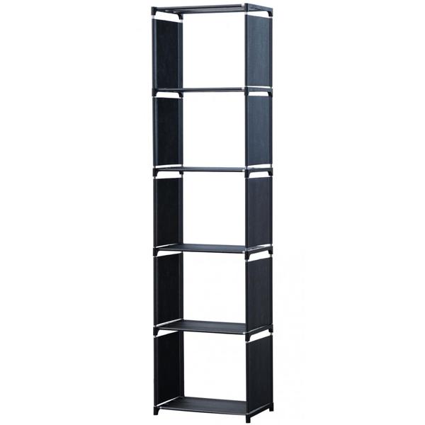 Regal mit 5 Fächern - Vielseitiger Stauraum für Bücher, Spielzeug & Kleidung - Ohne Werkzeug aufbaubar, belastbar bis 25kg - Schwarz, 42x26x153 cm