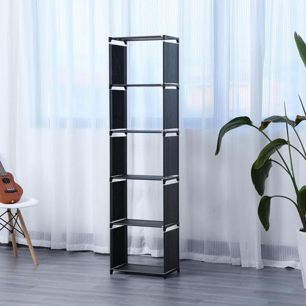 Regal mit 5 Fächern - Vielseitiger Stauraum für Bücher, Spielzeug & Kleidung - Ohne Werkzeug aufbaubar, belastbar bis 25kg - Schwarz, 42x26x153 cm