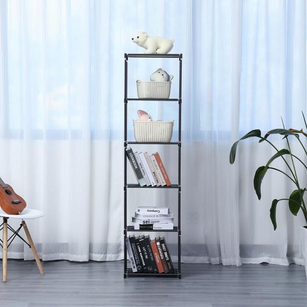 Regal mit 5 Fächern - Vielseitiger Stauraum für Bücher, Spielzeug & Kleidung - Ohne Werkzeug aufbaubar, belastbar bis 25kg - Schwarz, 42x26x153 cm