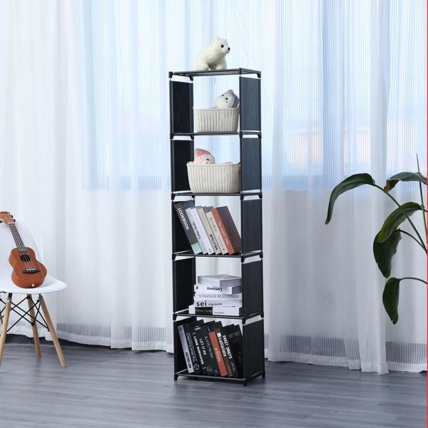 Regal mit 5 Fächern - Vielseitiger Stauraum für Bücher, Spielzeug & Kleidung - Ohne Werkzeug aufbaubar, belastbar bis 25kg - Schwarz, 42x26x153 cm