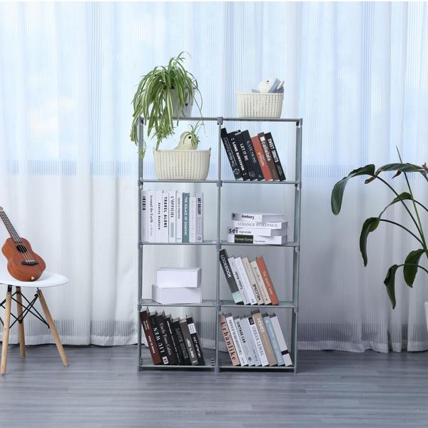 8-Fächer-Regal (85x26x125cm) aus Vlies-Stoff: Graues Stoffregal für maximale Ordnung – geräumige Fächer für Bücher, Kleidung und mehr