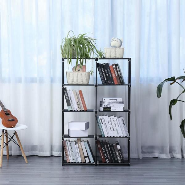 Stilvolles 8-Fächer Regal, schwarz, 85 x 26 x 125 cm - Robustes Standregal für Wohnzimmer, Büro, Keller, Garage - Langlebig & einfacher Aufbau