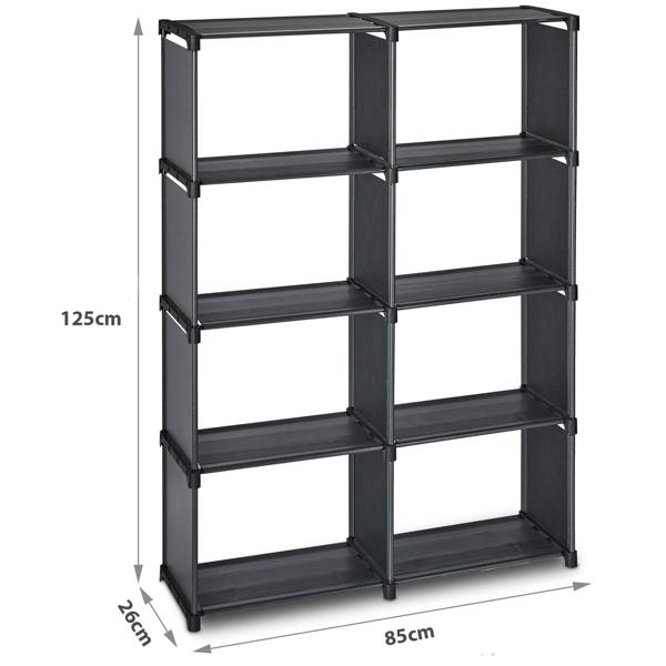 Stilvolles 8-Fächer Regal, schwarz, 85 x 26 x 125 cm - Robustes Standregal für Wohnzimmer, Büro, Keller, Garage - Langlebig & einfacher Aufbau